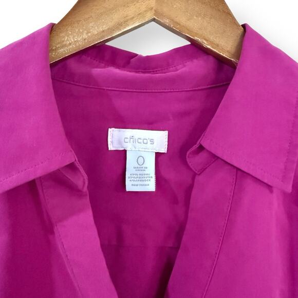Chicos Top Womens 0 S/4 Pink Silky Modal V-neck Long Sleeve Button Up Stretch - Picture 2 of 10